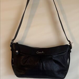 Coach Black Leather Shoulder and cross body bag with Silver Accents
